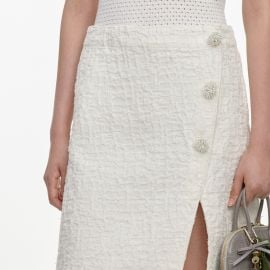 Cream Textured Denim Midi Skirt at Self Portrait